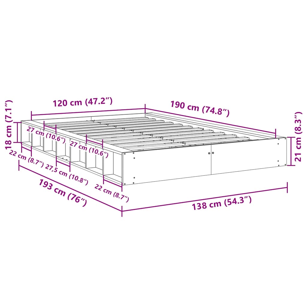 Bedframe zonder matras 120x190 cm massief hout eiken