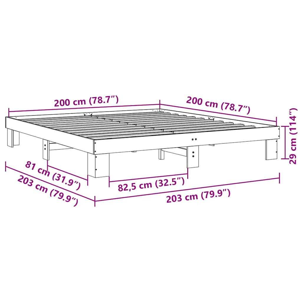 Bedframe zonder matras 200x200 cm massief hout eiken