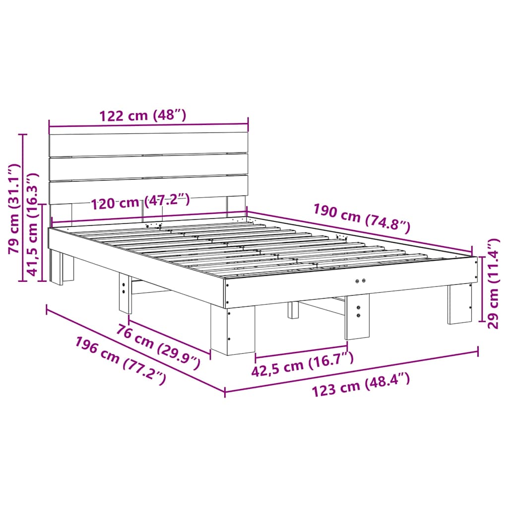 Bedframe hoofdeinde zonder matras 120x190 cm massief hout eiken