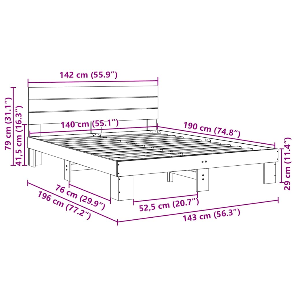 Bedframe hoofdeinde zonder matras 140x190 cm massief hout eiken