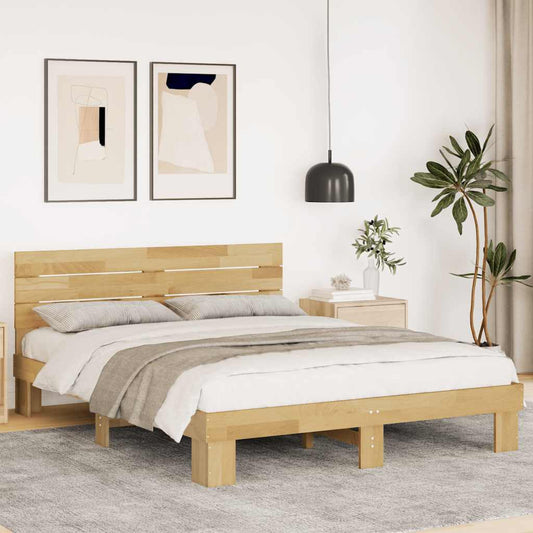 Bedframe hoofdeinde zonder matras 140x190 cm massief hout eiken