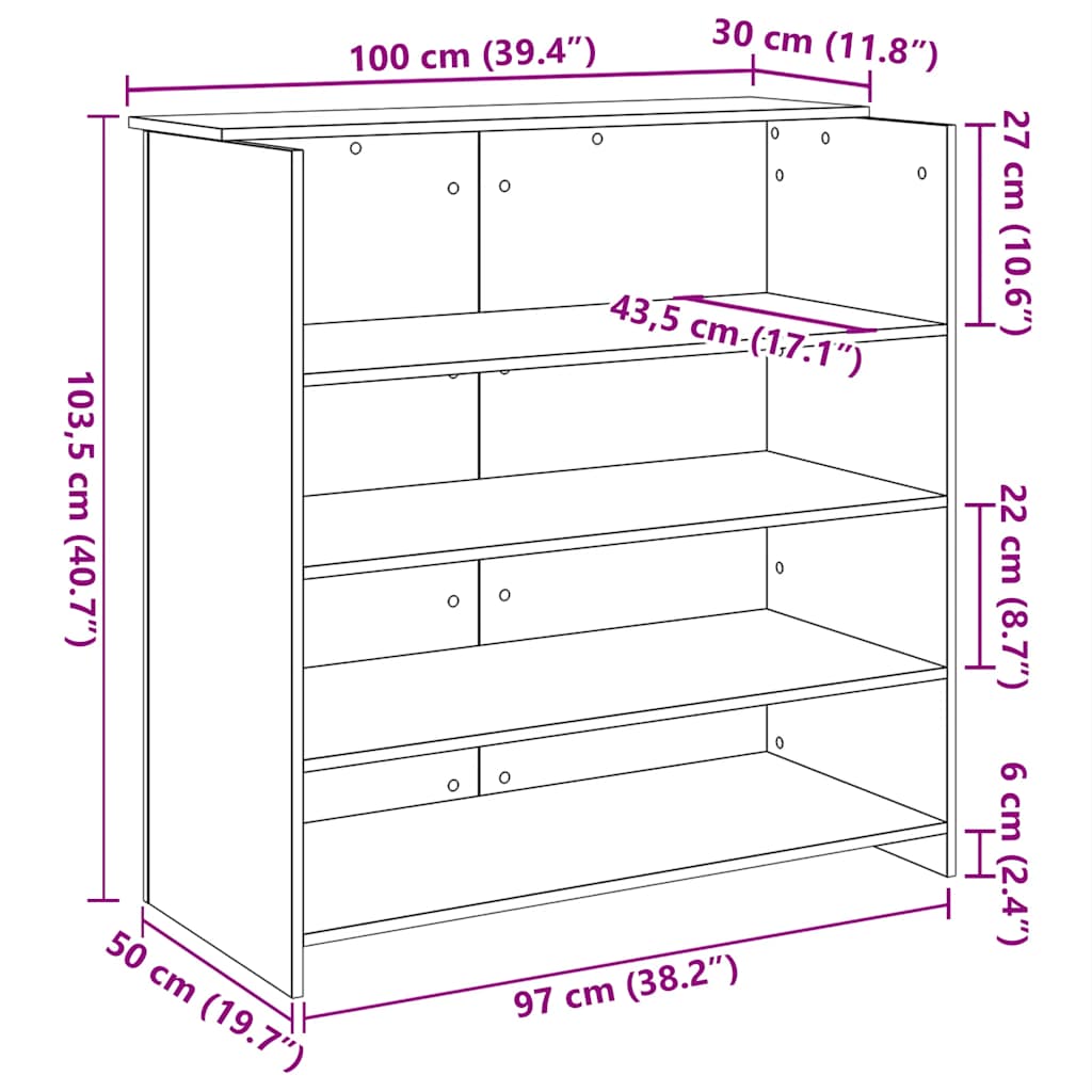 Receptiebalie 100x50x103,5cm bewerkt hout artisanaal eikenkleur