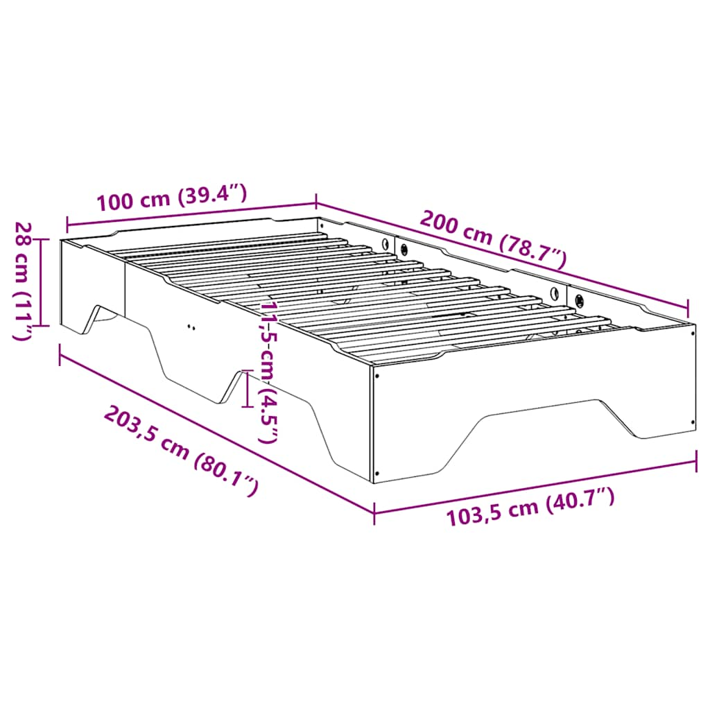 Bedframe zonder matras stapelbaar 100x200 cm massief hout wit