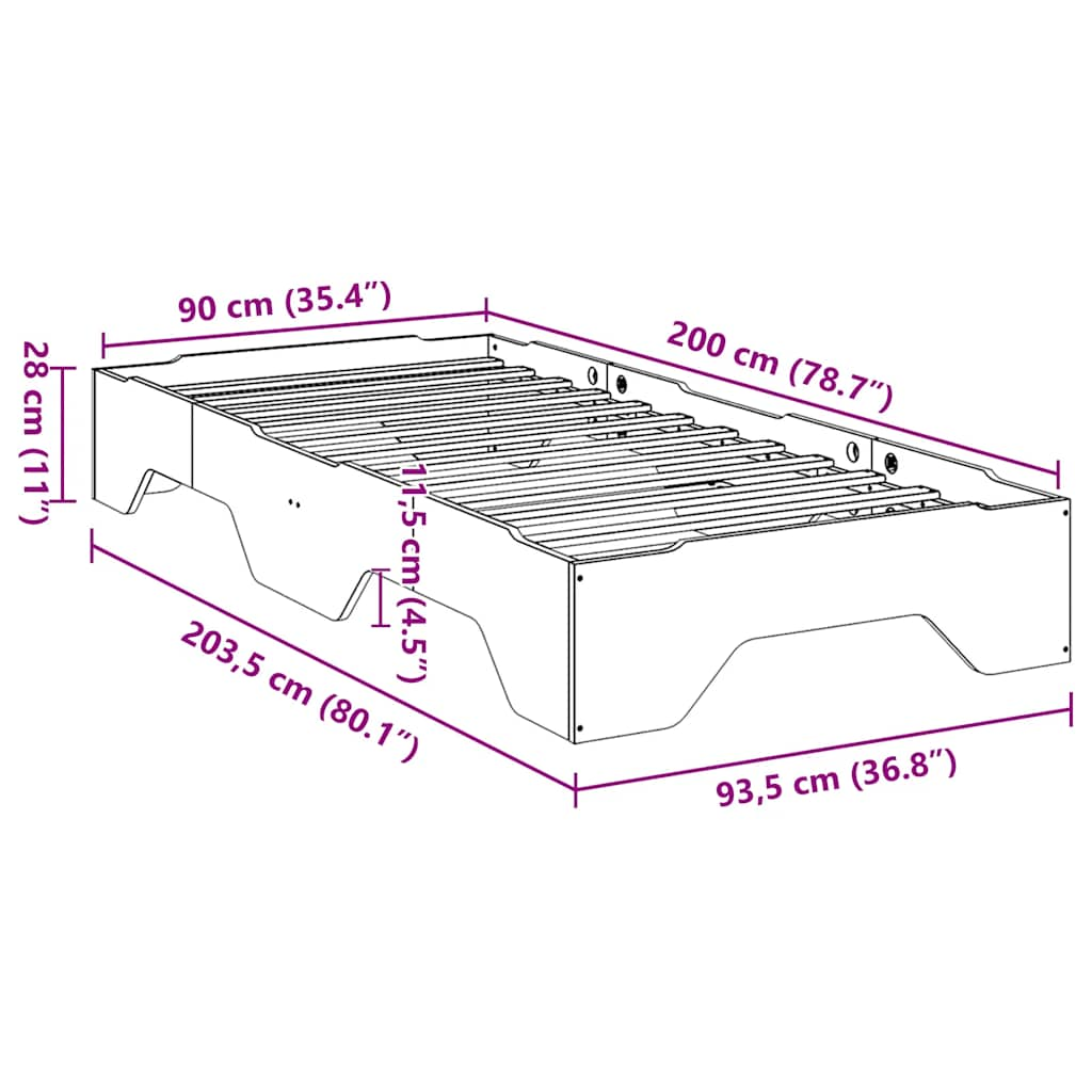 Bedframe zonder matras stapelbaar 90x200 cm massief hout wit