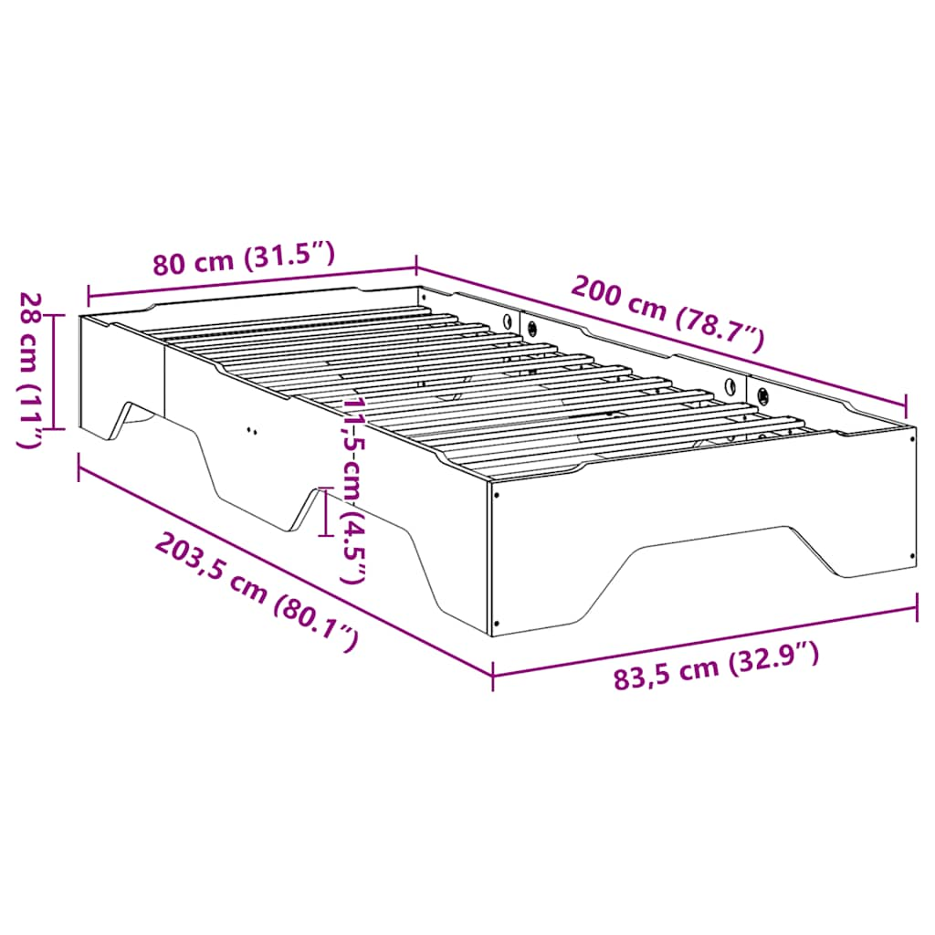 Bedframe zonder matras stapelbaar 80x200 cm massief hout