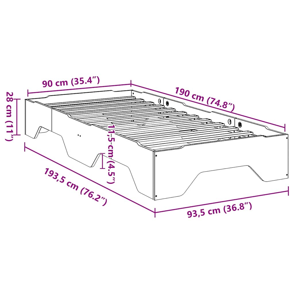 Bedframe zonder matras stapelbaar 90x190 cm massief hout wit