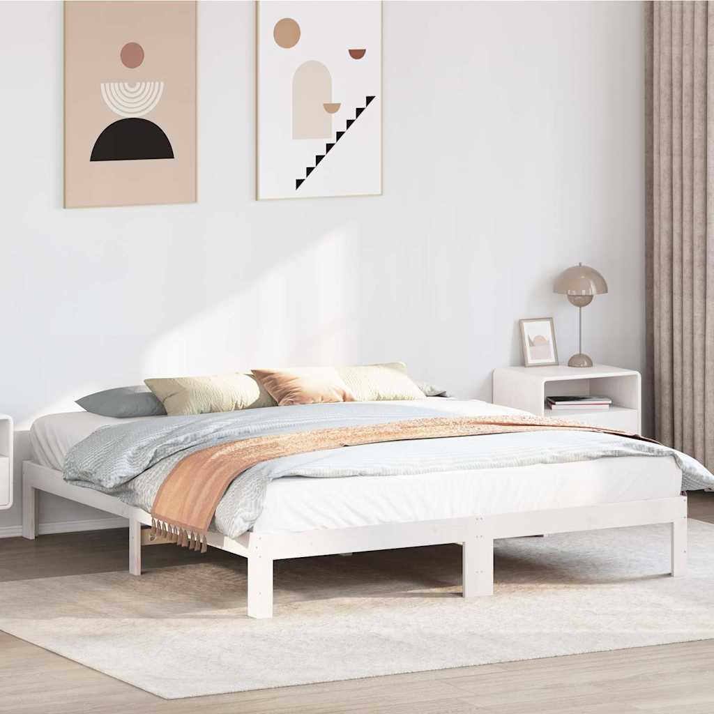 Bedframe zonder matras massief grenenhout wit 160x200 cm