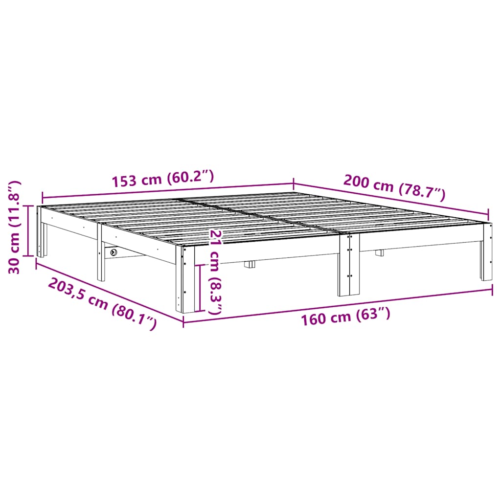 Bedframe zonder matras massief grenenhout wit 160x200 cm