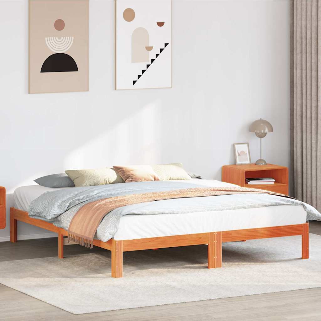 Bedframe zonder matras massief grenenhout wasbruin 160x200 cm