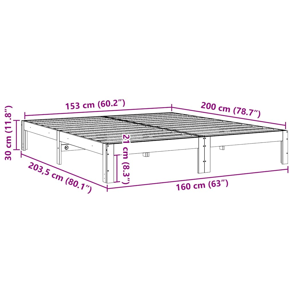 Bedframe zonder matras massief grenenhout wasbruin 160x200 cm