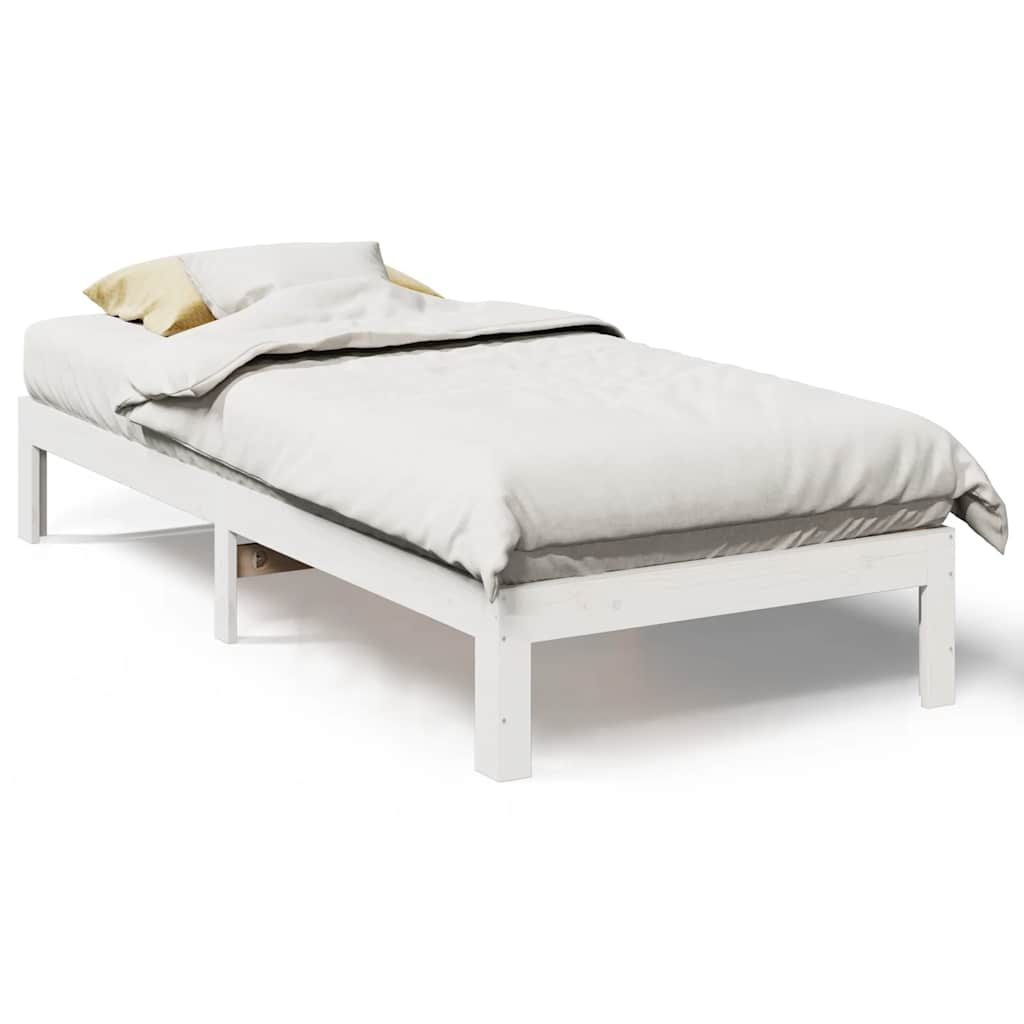 Bedframe zonder matras massief grenenhout wit 90x200 cm