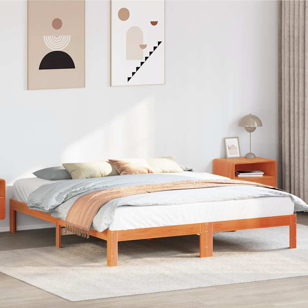 Bedframe zonder matras massief grenenhout wasbruin 180x200 cm