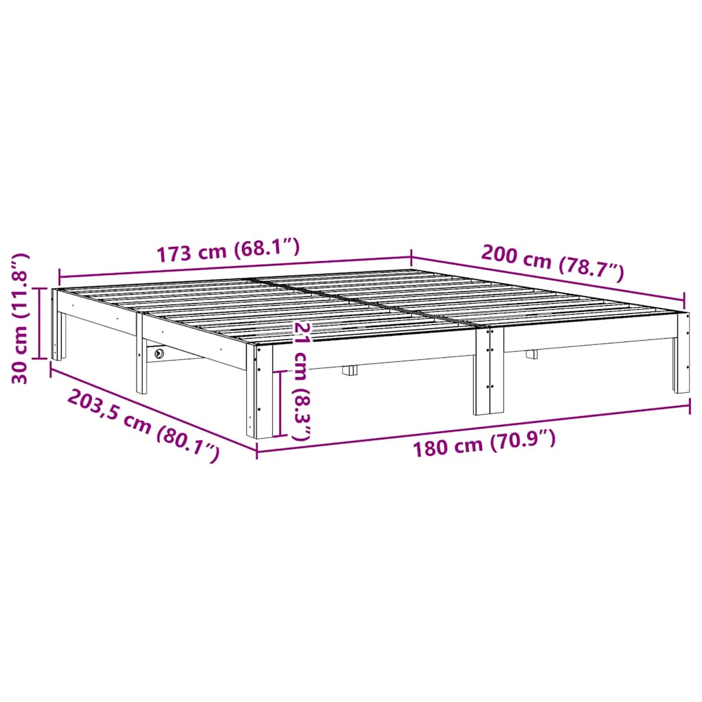 Bedframe zonder matras massief grenenhout wasbruin 180x200 cm