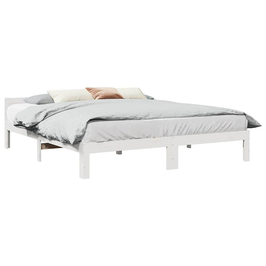 Bedframe zonder matras massief grenenhout wit 160x200 cm