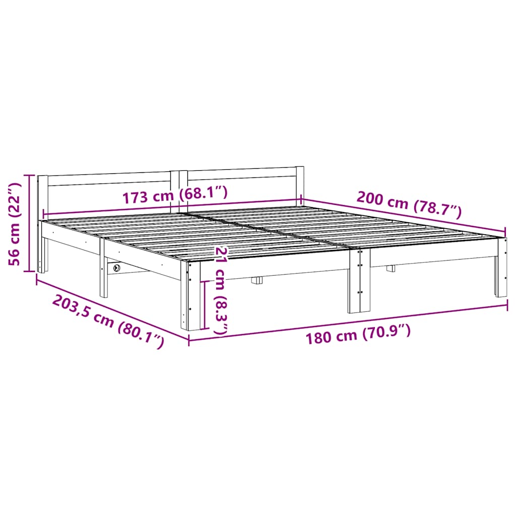 Bedframe zonder matras massief grenenhout wit 180x200 cm