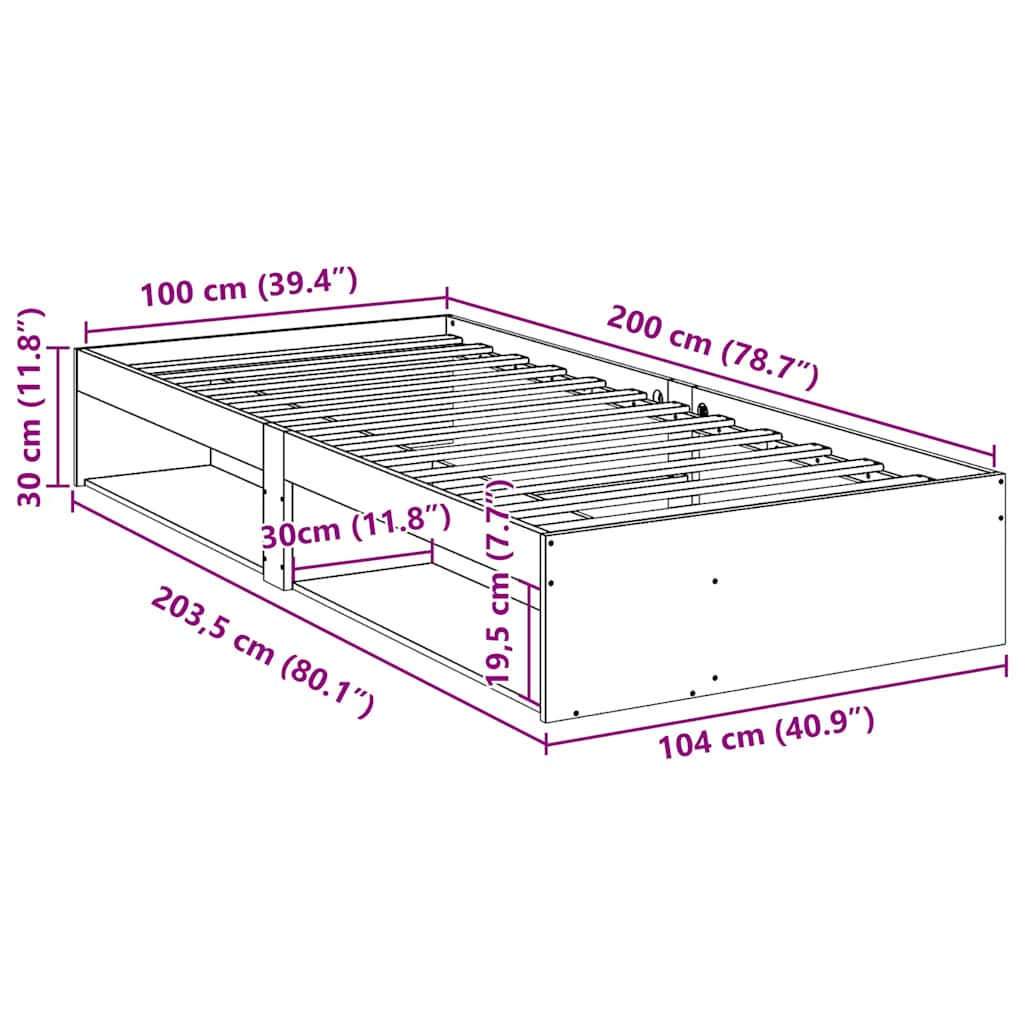 Slaapbank zonder matras 100x200 cm massief grenenhout