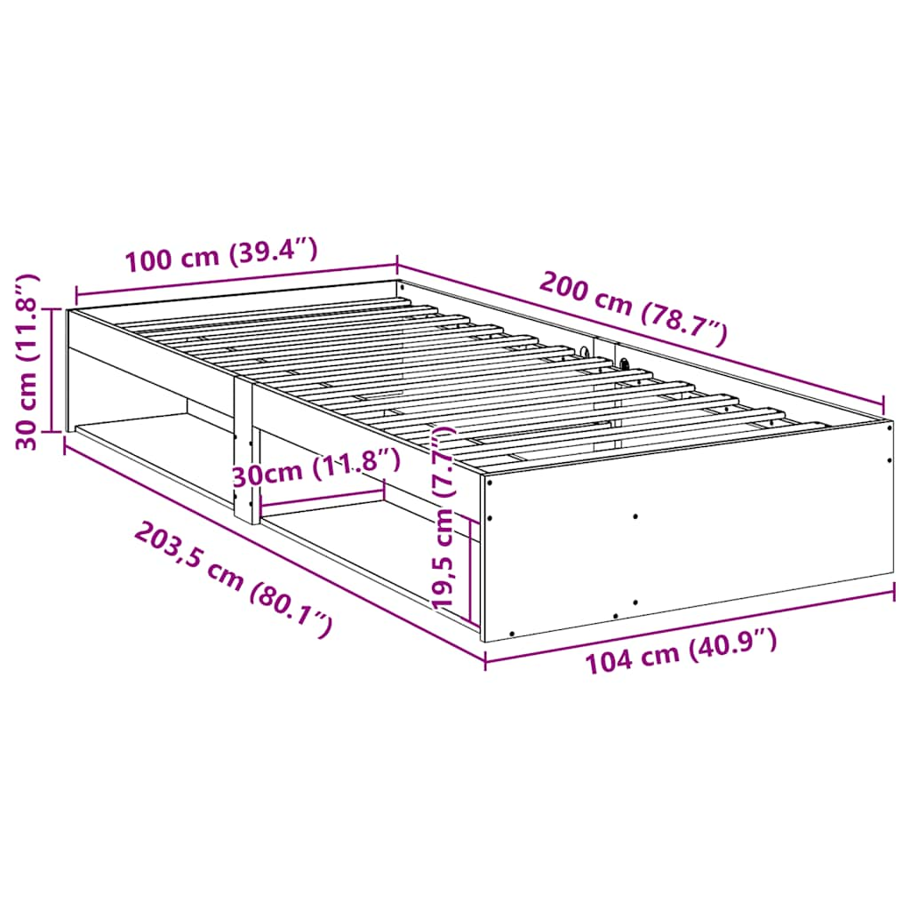 Bedbank zonder matras wasbruin 100x200 cm massief grenenhout