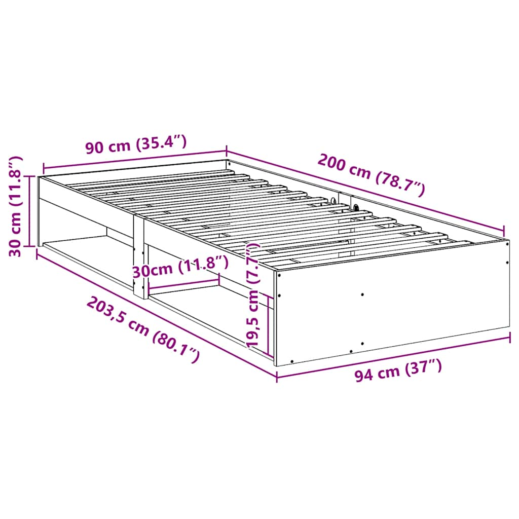 Slaapbank zonder matras 90x200 cm massief grenenhout