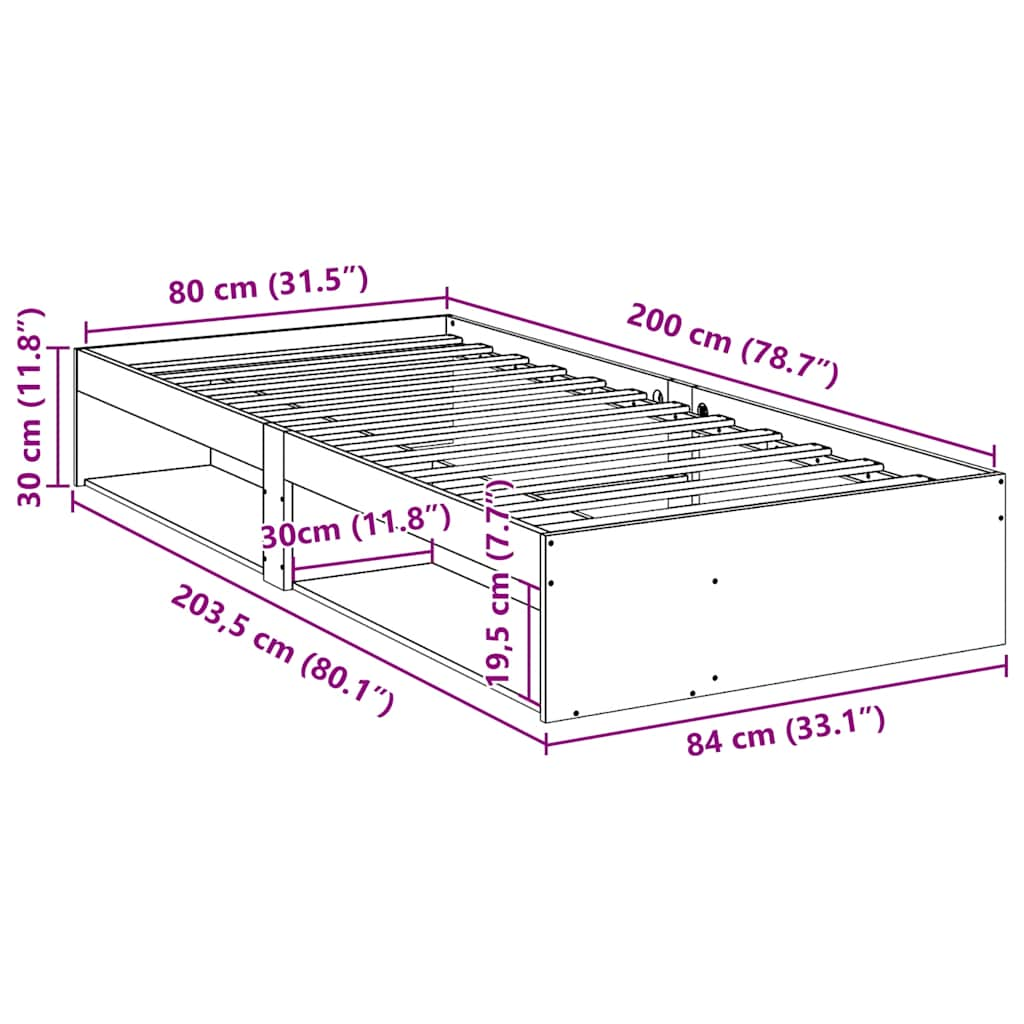 Slaapbank zonder matras 80x200 cm massief grenenhout wit