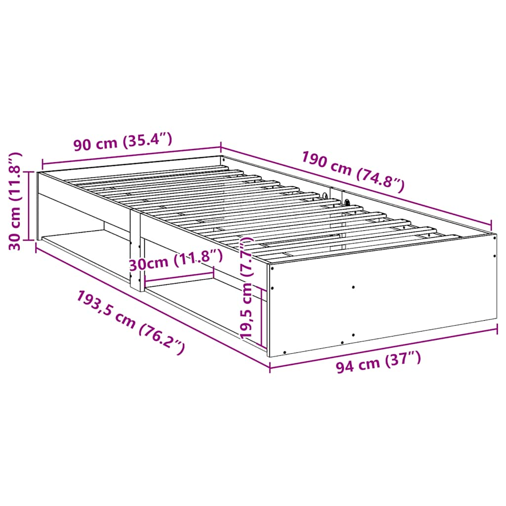 Slaapbank zonder matras 90x190 cm massief grenenhout wit