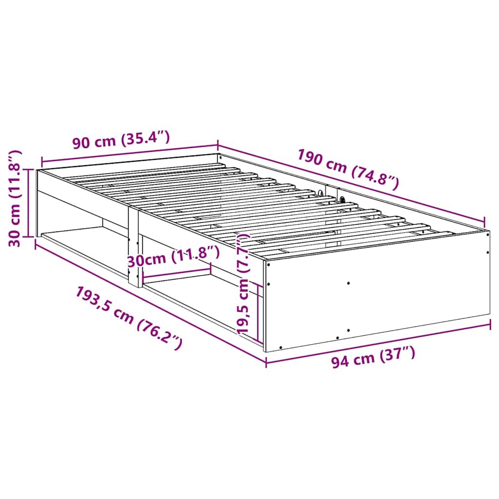 Slaapbank zonder matras 90x190 cm massief grenenhout wasbruin