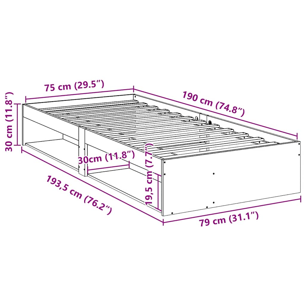 Bedbank zonder matras wasbruin 75x190 cm massief grenenhout