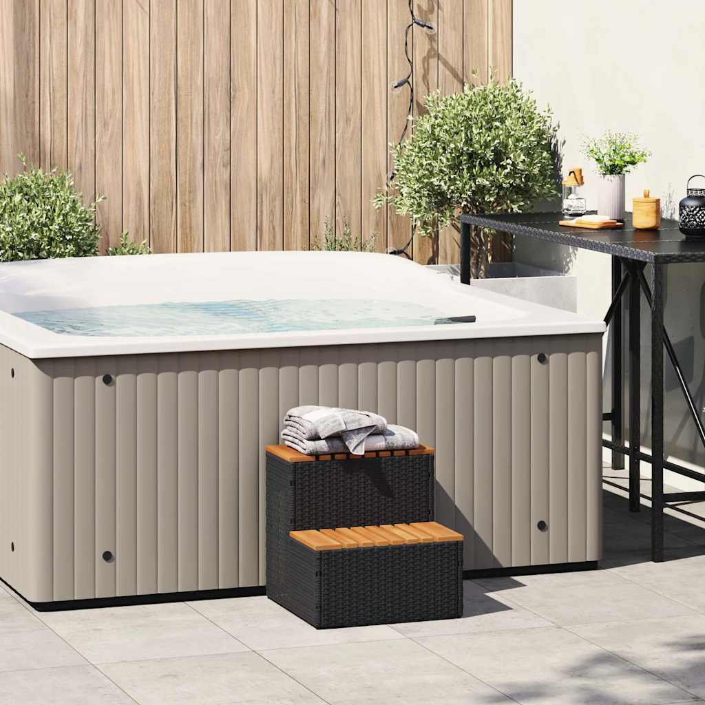 Hottub-opstap 50x50x50,5cm poly rattan&massief acaciahout zwart