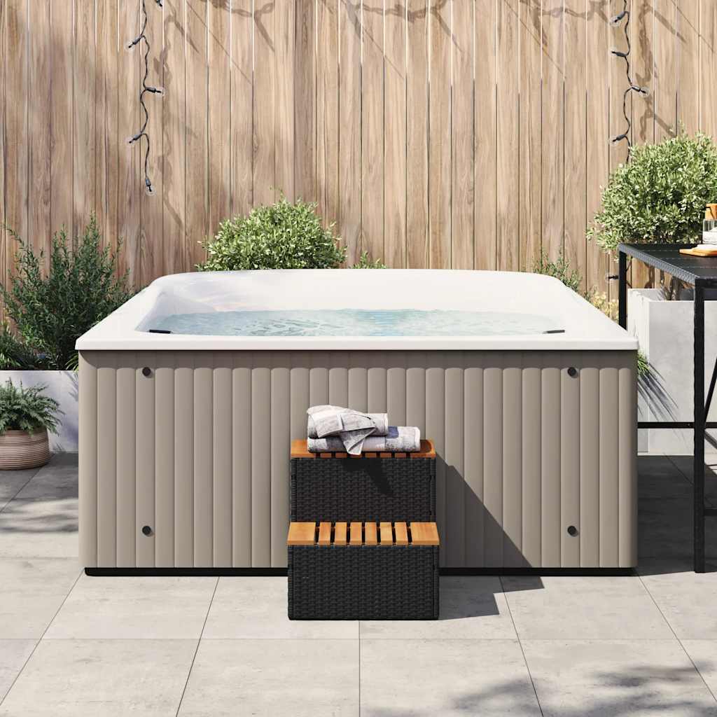 Hottub-opstap 50x50x50,5cm poly rattan&massief acaciahout zwart