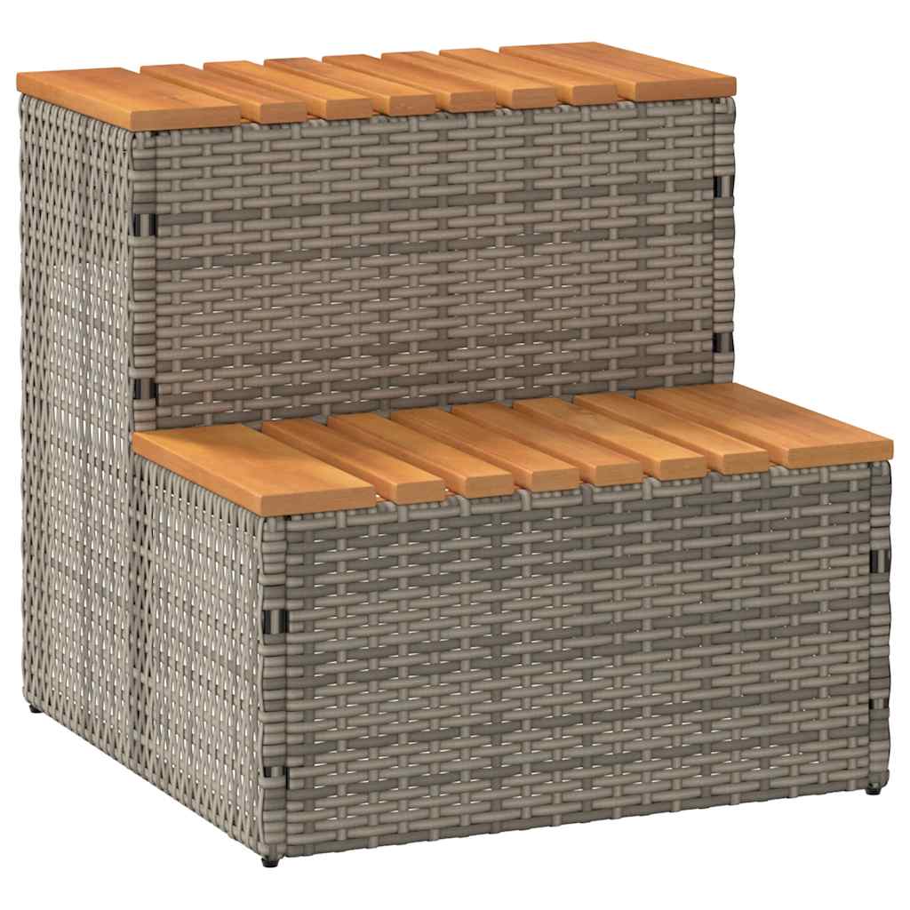 Hottub-opstap 50x50x50,5cm poly rattan&massief acaciahout grijs