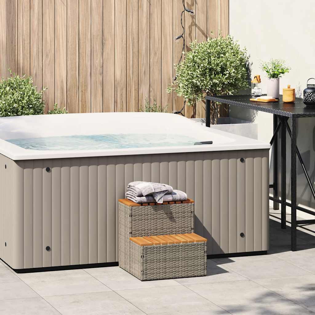 Hottub-opstap 50x50x50,5cm poly rattan&massief acaciahout grijs