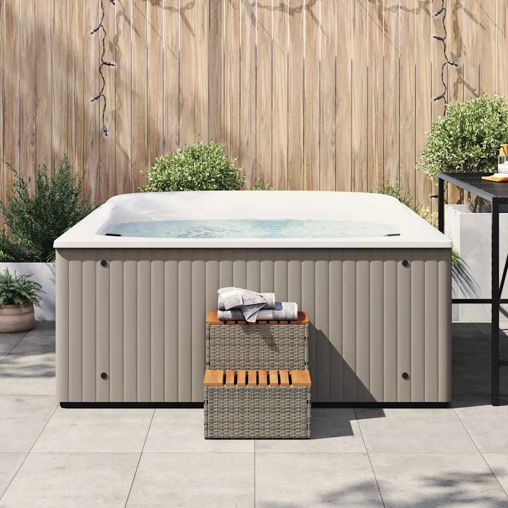 Hottub-opstap 50x50x50,5cm poly rattan&massief acaciahout grijs