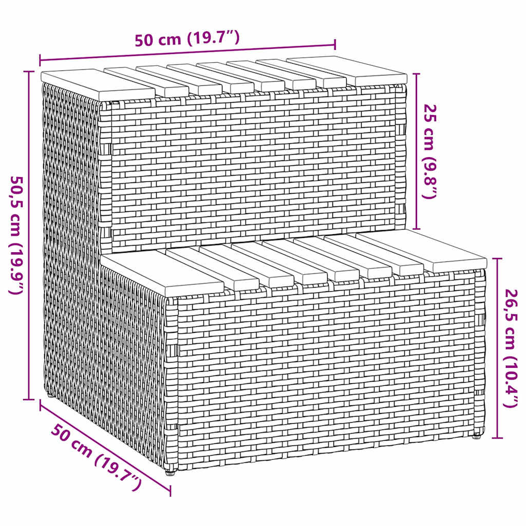 Hottub-opstap 50x50x50,5cm poly rattan&massief acaciahout grijs