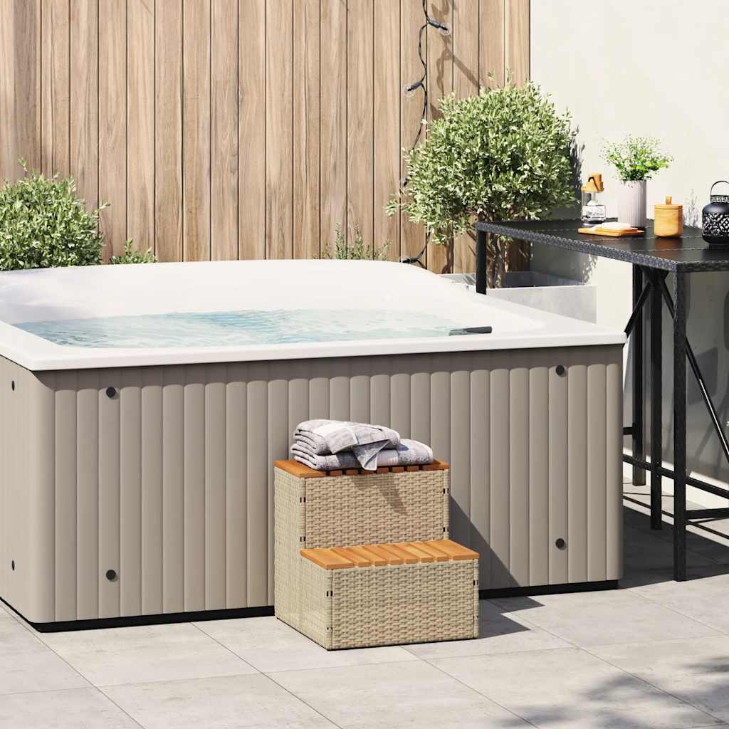 Hottub-opstap 50x50x50,5cm poly rattan&massief acaciahout beige