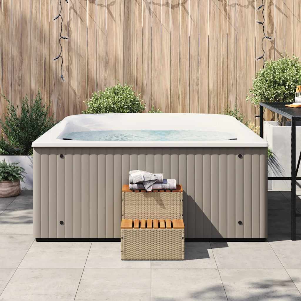 Hottub-opstap 50x50x50,5cm poly rattan&massief acaciahout beige