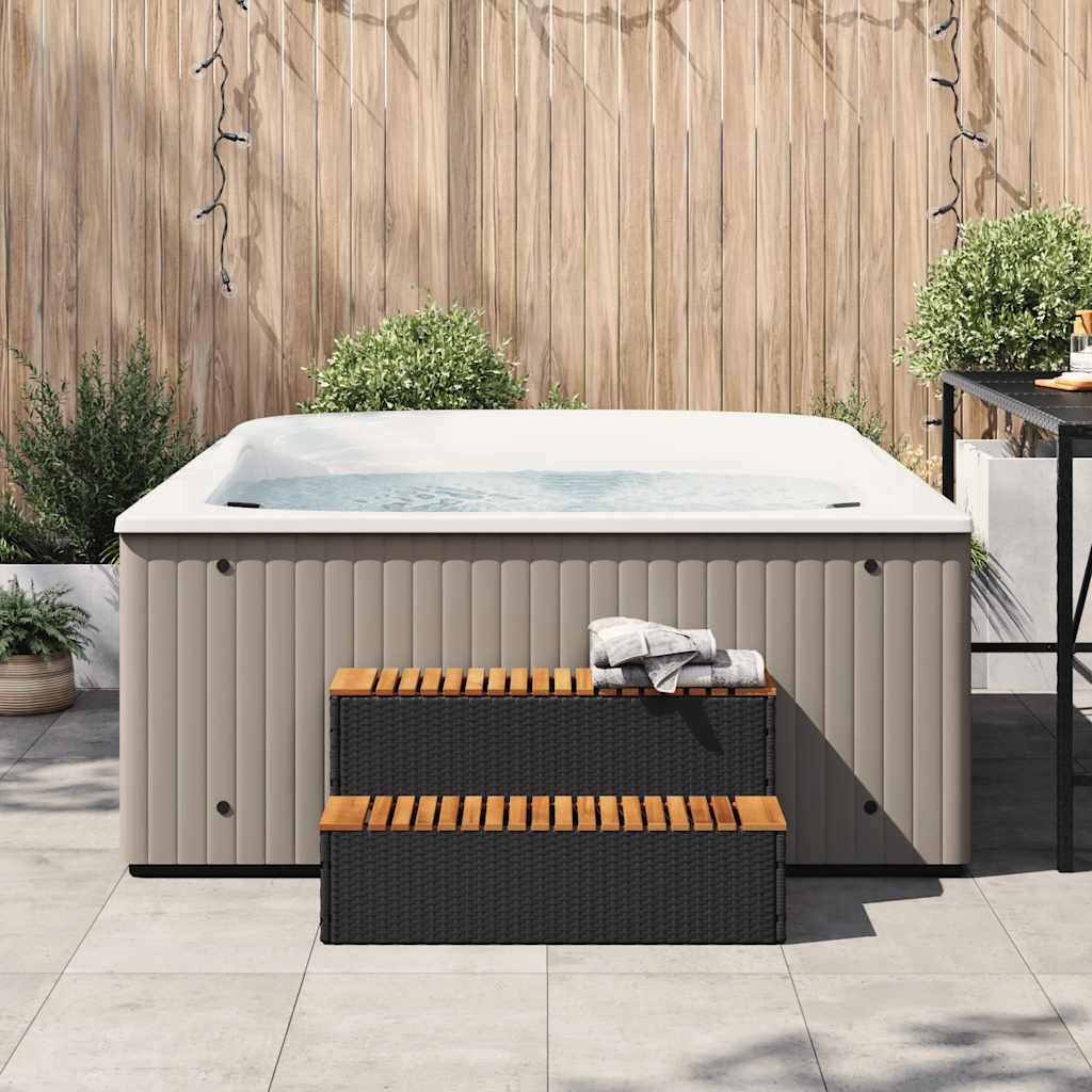 Hottub-opstap 100x50x50,5 cm poly rattan&massief acaciahout