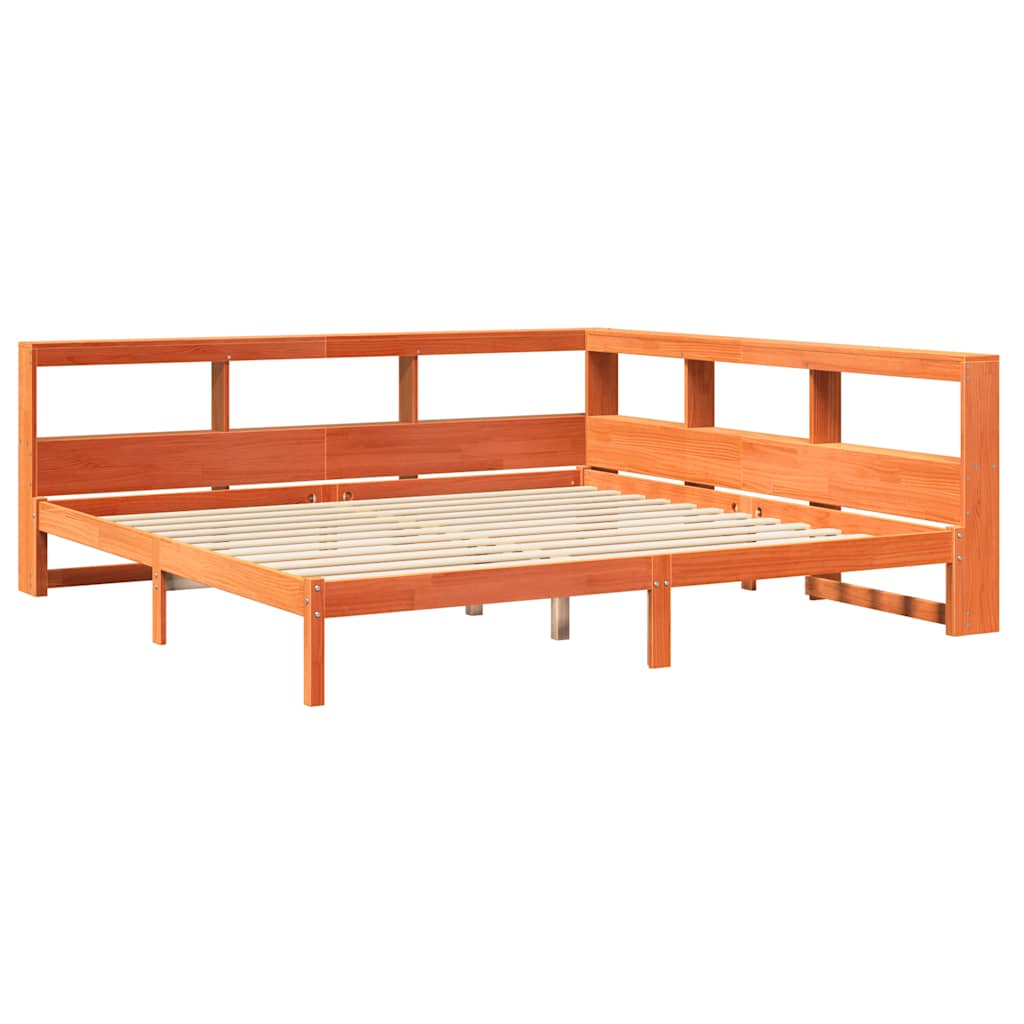 Bed met boekenkast zonder matras grenenhout wasbruin 200x200 cm