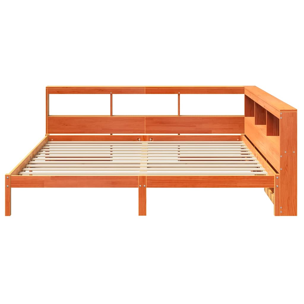 Bed met boekenkast zonder matras grenenhout wasbruin 200x200 cm