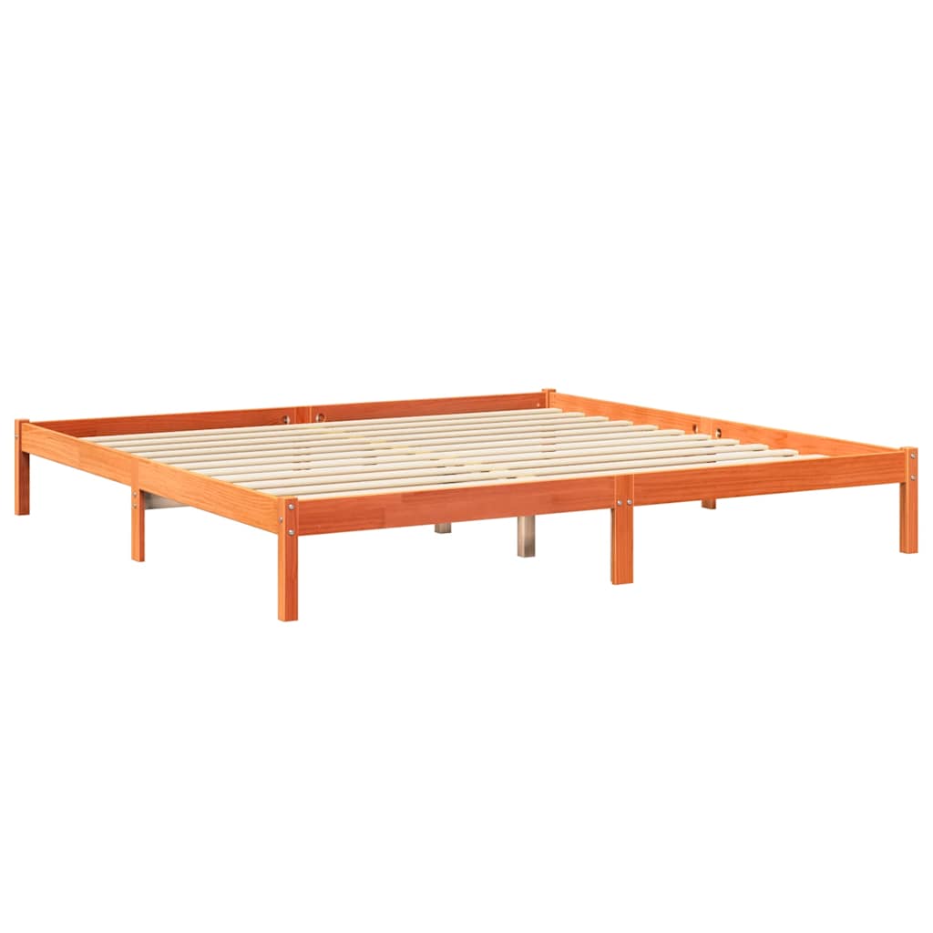 Bed met boekenkast zonder matras grenenhout wasbruin 200x200 cm