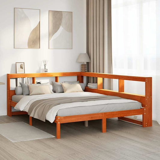 Bed met boekenkast zonder matras grenenhout wasbruin 160x200 cm