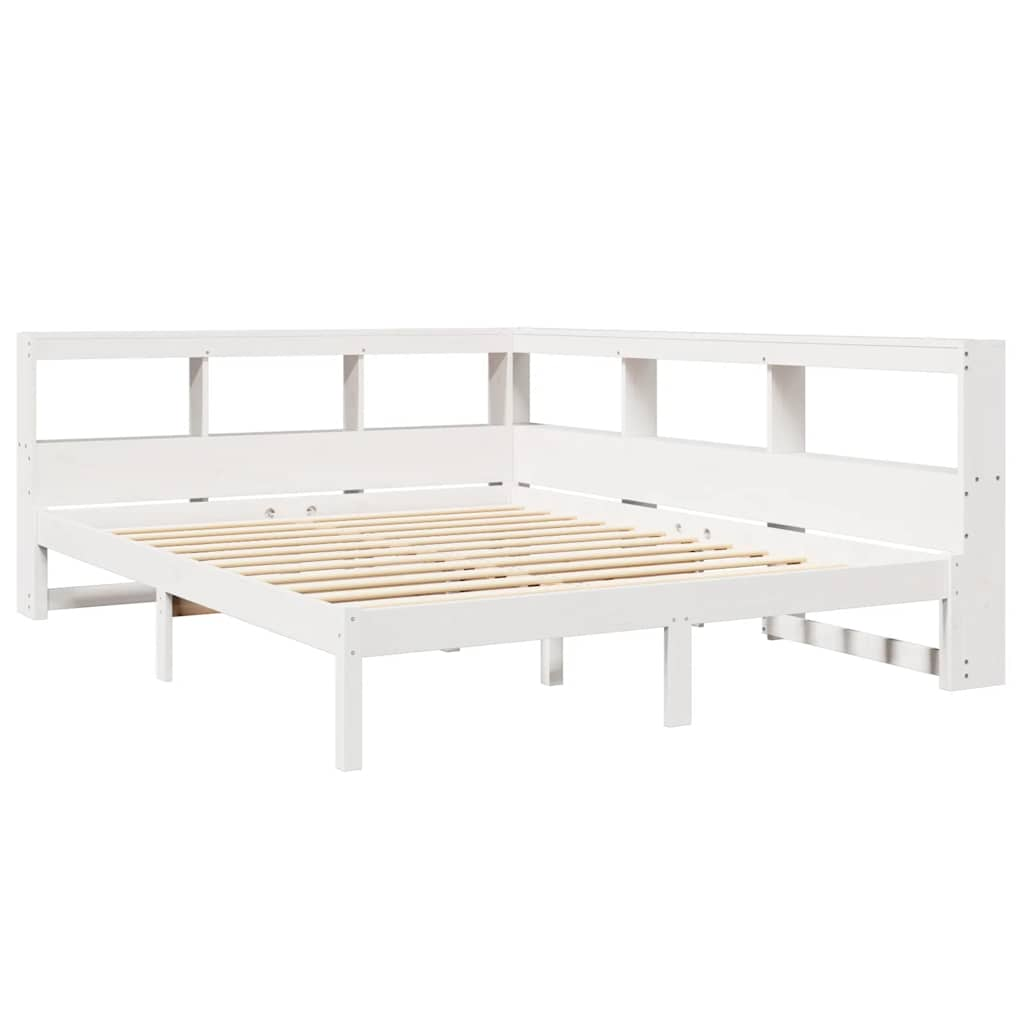 Bed met boekenkast zonder matras grenenhout wit 150x200 cm