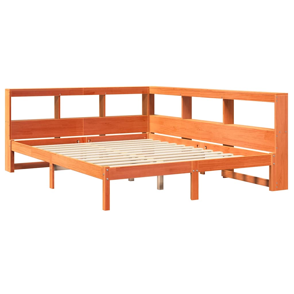 Bed met boekenkast zonder matras grenenhout wasbruin 150x200 cm