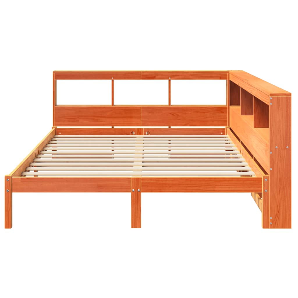 Bed met boekenkast zonder matras grenenhout wasbruin 150x200 cm