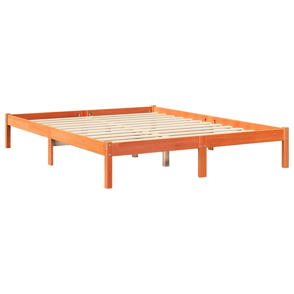 Bed met boekenkast zonder matras grenenhout wasbruin 150x200 cm