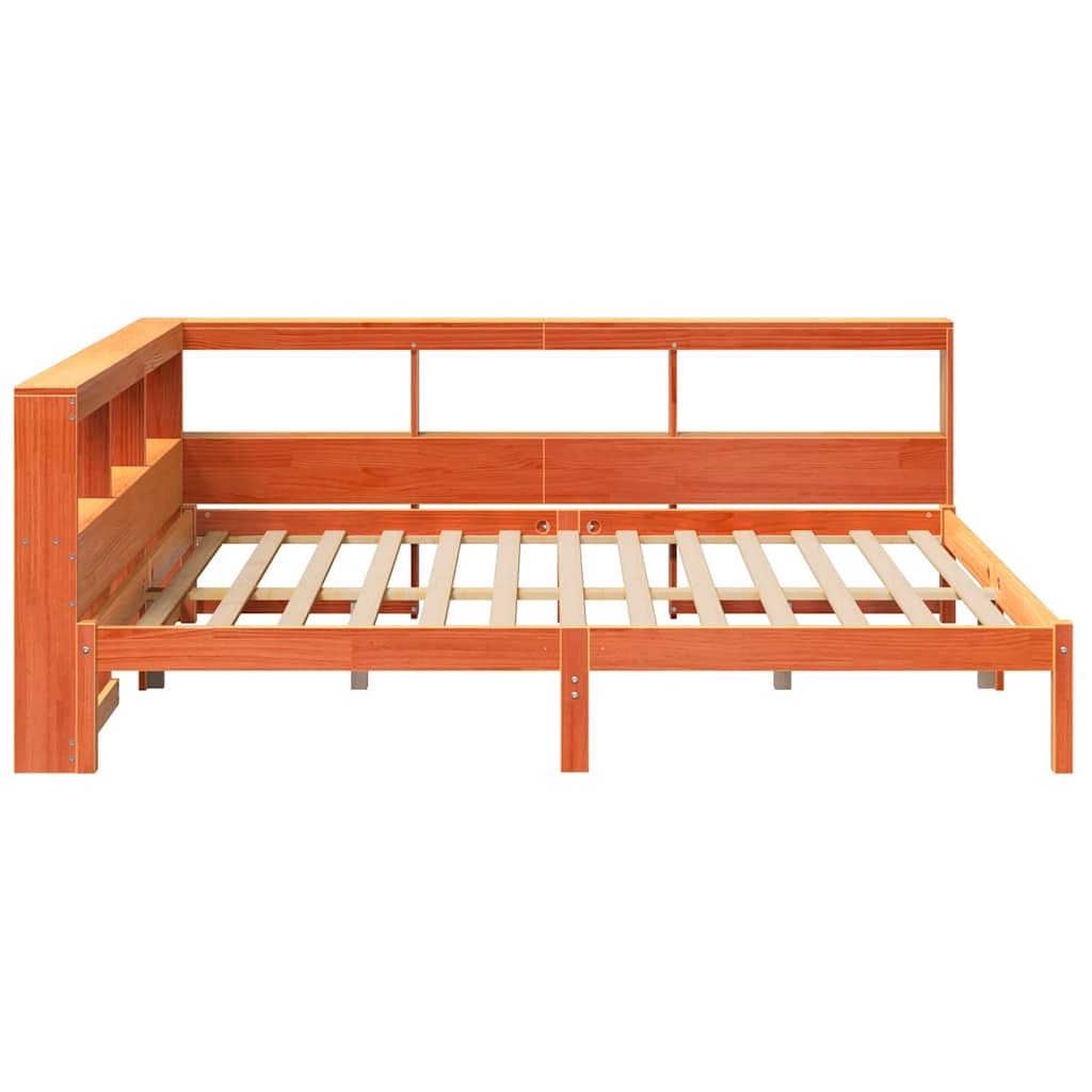 Bed met boekenkast zonder matras grenenhout wasbruin 150x200 cm