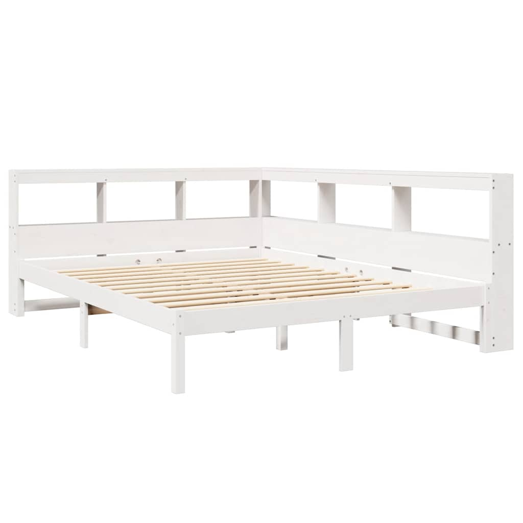 Bed met boekenkast zonder matras grenenhout wit 140x200 cm