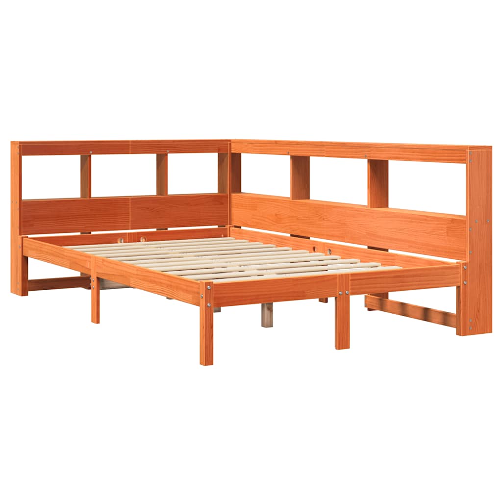 Bed met boekenkast zonder matras grenenhout wasbruin 120x200 cm