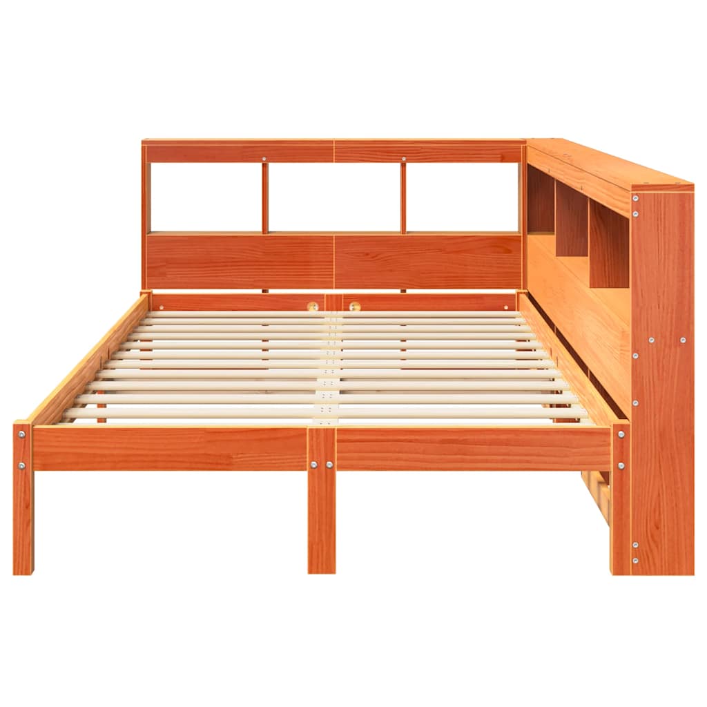 Bed met boekenkast zonder matras grenenhout wasbruin 120x200 cm