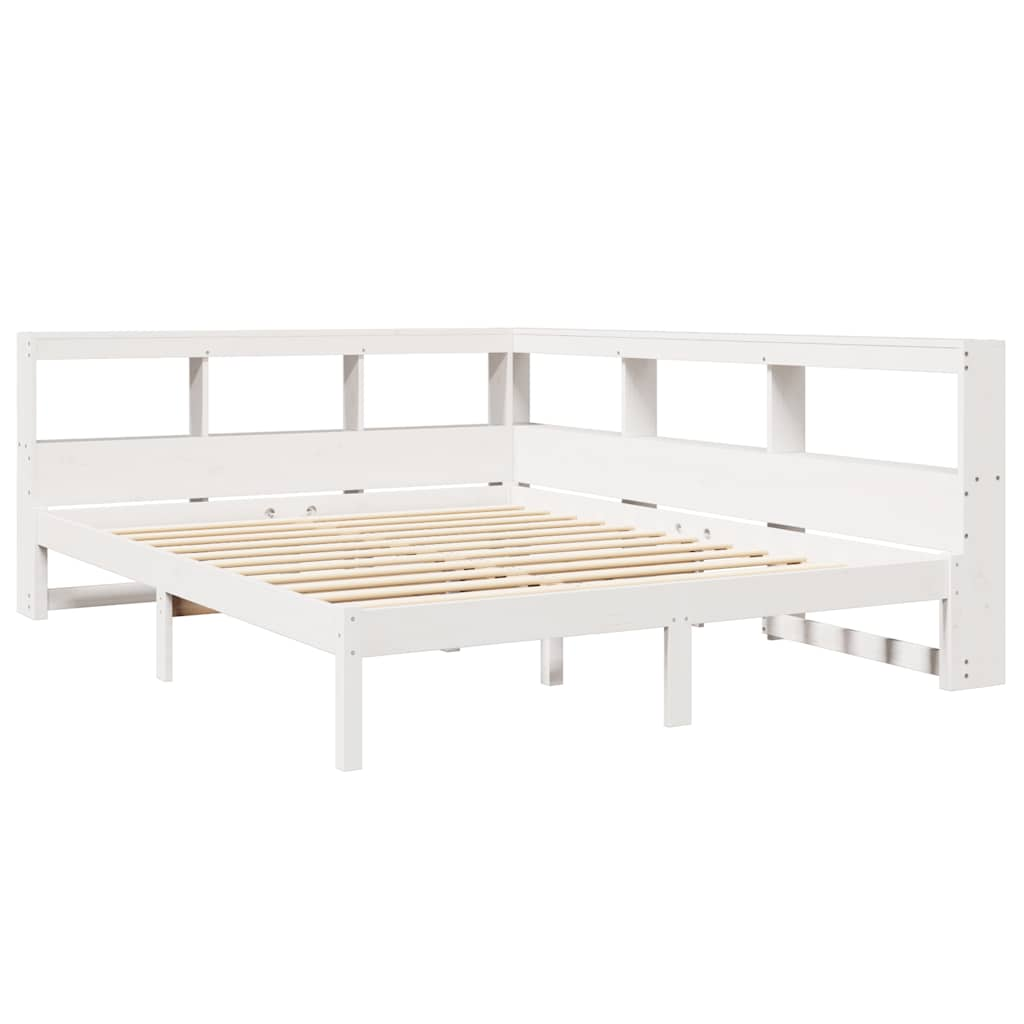 Bed met boekenkast zonder matras grenenhout wit 140x190 cm