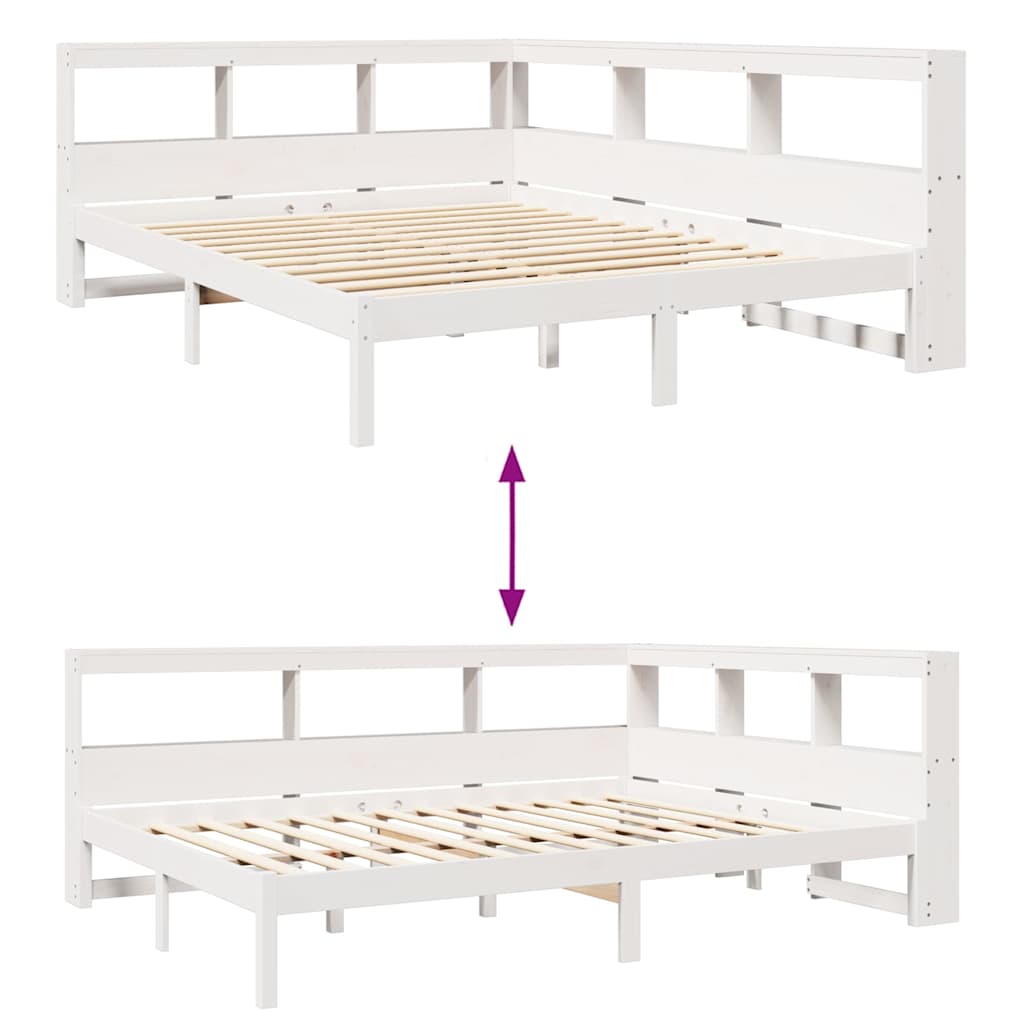 Bed met boekenkast zonder matras grenenhout wit 140x190 cm