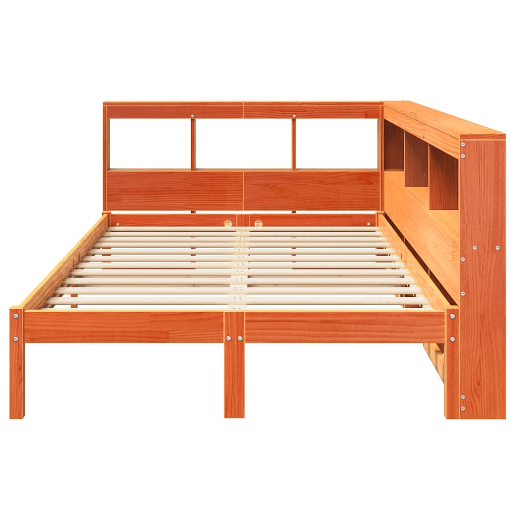 Bed met boekenkast zonder matras grenenhout wasbruin 135x190 cm